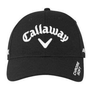 Callaway Tour Golf Black Hat Cap Chrome Soft XR Odyessey Big Bertha Logos Size S